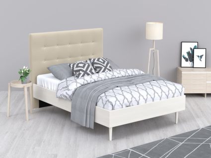 Кровать Арско Альмена Беленый дуб/Велюр Grace 01 140х200